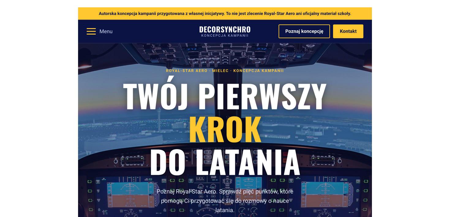 Strona koncepcyjna kampanii szkoły lotniczej